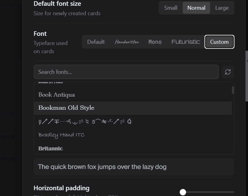 WinBan font picker showing custom font selection